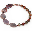Single Strand Red Jasper and Peacock Agate Necklace