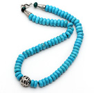 Single Strand Abacus Shape Blue Turquoise Necklace with Round Metal Ball