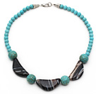 Assorted Turquoise and Half Moon Shaped Black Agate Necklace