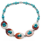 Assorted Turquoise and Agate Donut Necklace with Metal Spacer Beads