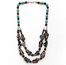 Double Layer Turquoise and Tiger Eye and Irregular Shape Indian Agate Necklace
