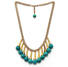 Fashion Style Turquoise Tassel Necklace with Golden Color Metal Chain and Extendable Chain