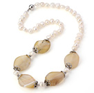 Fashion Natur 6 -7mm weißen Süßwasser Perle und Achat Halskette Unregelmäßige