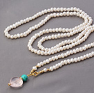 Stil de moda lung 6 - 7mm alb de apă dulce Pearl și de aur margele colier pandantiv