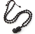 Fashion 6mm Obsidian handgeknüpfte Halskette mit Pi Xiu Tieranhänger und verstellbare Brown Themen