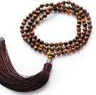 Simple style long ronde oeil de tigre collier de perles avec Tête de Bouddha et Brown Tassel ( peut être aussi bracelet )