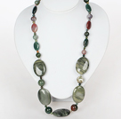 Medium Necklace Indian Agate and Green Rutilated Quartz Necklace