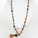 Long Style Necklace Natural Alashan Agate With Brown Thread