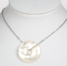 Mother of Pearl Shell Nodut Pendant Necklace with Metal Chain