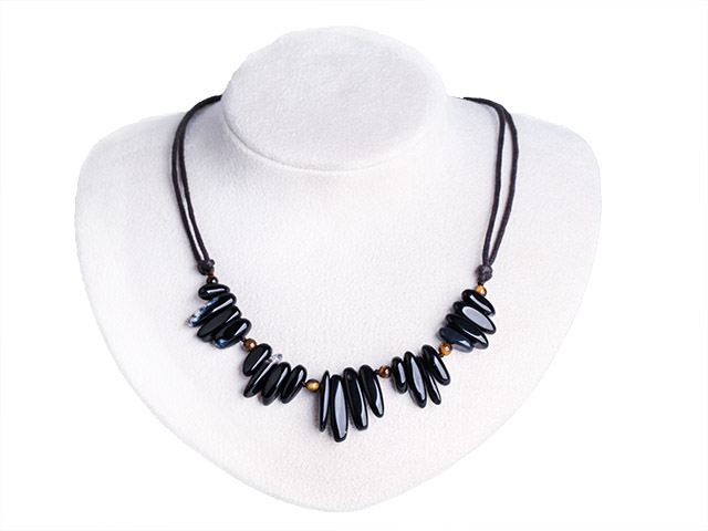 Black agate side hole long mysterious temperament rope necklace