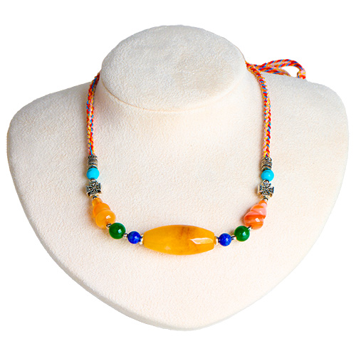 Vintage Elegant Style Braided Yellow Jade and Lapis Lazuli Peace Gourd Short Necklace