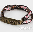 Assortiment de cristal clair et l'oeil du tigre et rose corail Bracelet tissé amitié avec Wrap accessoire Bronze