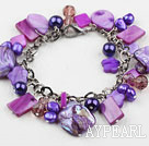 Purple Purple Seria de apă dulce Pearl brățară de cristal și coajă cu lanț de metal