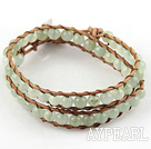 6mm Round Serpentine Jade Wrap Bangle Bracelet with Leather Cord with Metal Clasp