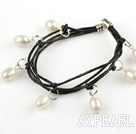 Brins de style beaux multi Blanc Bracelet cuir perle d'eau douce