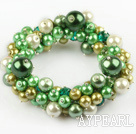 Grønn Series Assorted Round Shell perler Stretch Bangle Bracelet