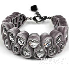 Fashion Style Clear Crystal and Gray Velvet Ribbon Woven Bold Bracelet with Extendable Chain