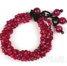 Multi Strands 4mm Faceted Rose Pink Agate Beaded Bracelet