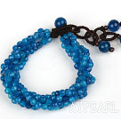 Multi Strands 4mm Fasett blå agat pärlstav armband