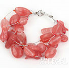 Multi Strand Cherry Quartz Bracelet with Silver Color Wire