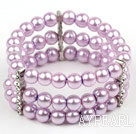 Multi Strands Purple Shell perler Stretch Bangle Bracelet med Rhinestone