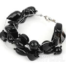 Multi Strands Blandade svart agat armband med silver färg Wire