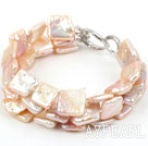 Tre delar kvadratisk form Pink Rebirth Pearl Armband med hjärta Shape Lås