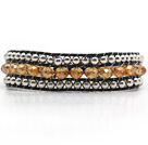 Fashion Style Drei Reihen Hellrosa Kristall und Silber Perlen gewebt Armband