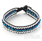 Fashion Style tre rader Dark Blue Crystal och Silver Pärlor Woven Bangle Armband