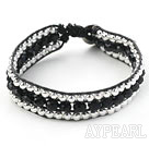 Fashion Style Drei Reihen Black Crystal und Silber Perlen gewebt Armband