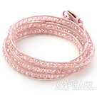 Mote Stil Pink Crystal Woven Wrap Bangle Bracelet med Pink Wax tråden