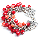 Fashion Multi Strand Red Coral Beads Charm Bracelet