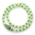Doubles rangées vert pomme Cats Eye et Golden Couleur bout droit de perles Bracelet vert avec boule de Rhinestone