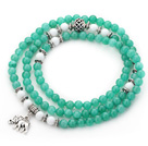 Lake Green Color Candy Jade 4 Wrap Stretch Bangle Bracelet with White Porcelain Stone and Elephant Accessories