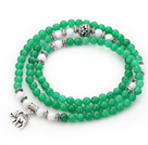 Green Color Candy Jade 4 Wrap Stretch Bangle Bracelet with White Porcelain Stone and Elephant Accessories