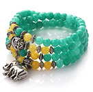 Grön Färg Candy Jade 4 Wrap Stretch ARMRING armband med gula Candy Jade och tillbehör Elephant