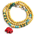 Yellow Color Turquoise 4 Wrap Stretch Bangle Bracelet with Green Turquoise and Elephant Accessories