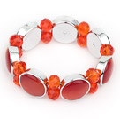 Fashion Style Orange Röd Färg Cats Eye och Orange Röd Crystal Stretch Bangle Armband