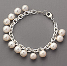 Fashion Style 8-9mm White Round Freshwater Pearl Bracelet with Silver Color Metal Chain