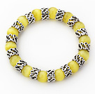 10mm Round Yellow Cats Eye og Tibet Silver Spacer Ring Tilbehør Stretch Bracelet