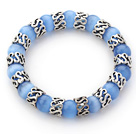 10mm Farbe Sky Blue Cats Eye und Tibet Silber Spacer Ring Zubehör Stretch-Armband
