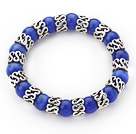 10mm Runda Sapphire Blue Color Cats Eye och Tibet Silver Spacer tillbehör ring Stretch Bracelet