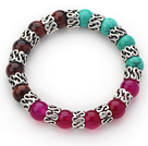 10mm Rund Tigeröga och turkos och rosa agat och Tibet Silver Spacer Tillbehör ringen sträcka Multi Color Bracelet