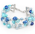 2013 Summer New Design Blue Series Freshwater Pearl Crocheted Metal Wire Bracelet with Extendable Chain