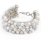 2013 Summer New Design White and Gray Freshwater Pearl Crocheted Metal Wire Cuff Bracelet