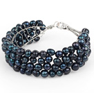 2013 Summer New Design Black Freshwater Pearl Crocheted Metal Wire Cuff Bracelet