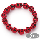 5 Pieces Dyed Red Turquoise Skull Stretch Bangle Bracelet ( Total 5 Pieces)