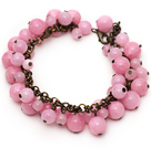 Pink Color Round Candy Jade Bracelet with Bronze Chain