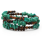 Assorted Turquoise Chips and Tiger Eye Three Times Wrapped Bracelet