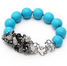 New Design Round Blue Turquoise and Black Rutilated Quartz Knotted Bracelet